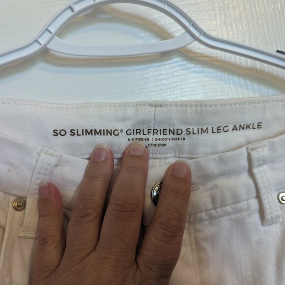 BEADED & Embr FLORAL Jeans | Natural & Tan | Chicos size 1 | 8 | STRETCH | EUC - Picture 9 of 11